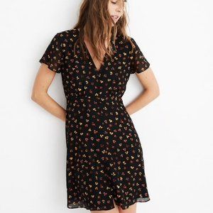 Madewell Silk Button-Front Dress in Feline Floral